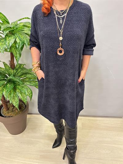 1575 Italyan Şönil Kadife Elbise Lacivert