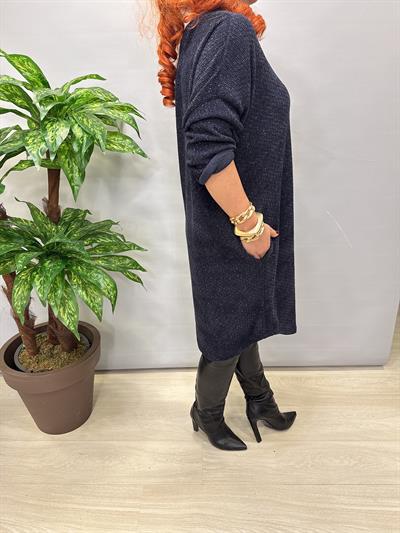 1575 Italyan Şönil Kadife Elbise Lacivert