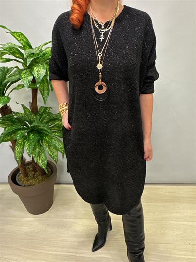 1575 Italyan Şönil Kadife Elbise Siyah