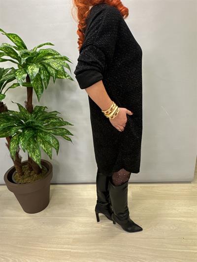 1575 Italyan Şönil Kadife Elbise Siyah