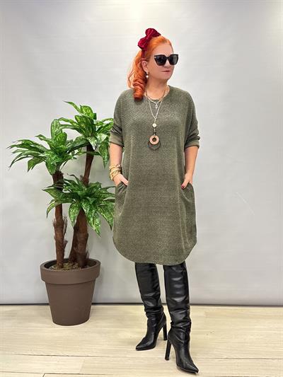 1575 Italyan Şönil Kadife Elbise Yeşil