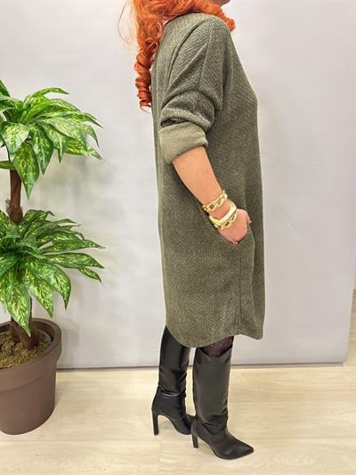 1575 Italyan Şönil Kadife Elbise Yeşil