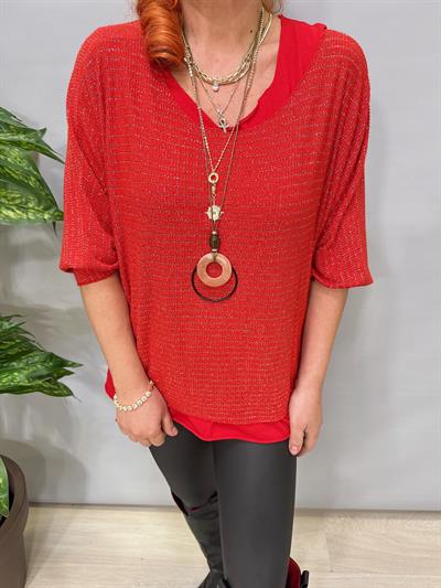 1578 Italyan Simli Triko Bluz Kırmızı 