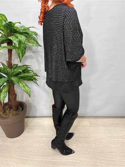 1578 Italyan Simli Triko Bluz Siyah