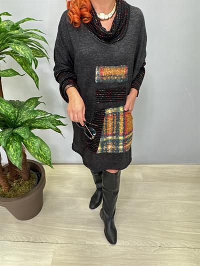 1580 Degaje Yaka Triko Elbise Antrasit