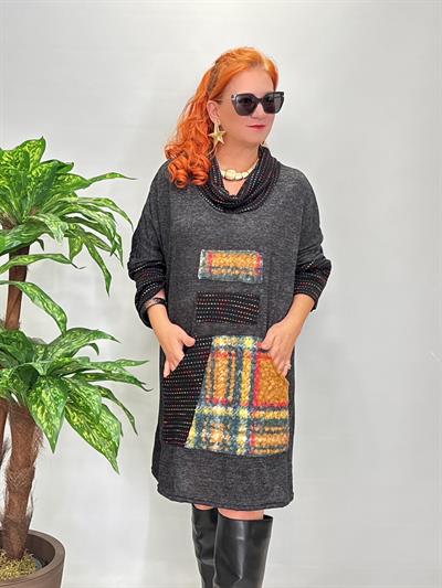 1580 Degaje Yaka Triko Elbise Antrasit