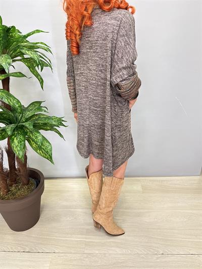 1580 Degaje Yaka Triko Elbise Kahve