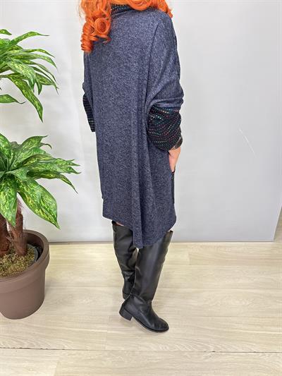 1580 Degaje Yaka Triko Elbise Lacivert