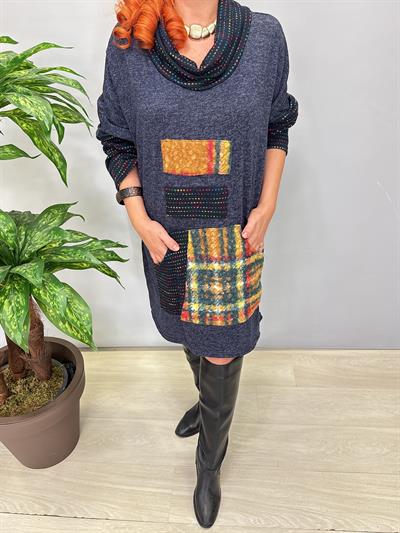 1580 Degaje Yaka Triko Elbise Lacivert