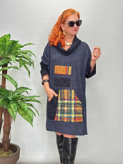 1580 Degaje Yaka Triko Elbise Lacivert