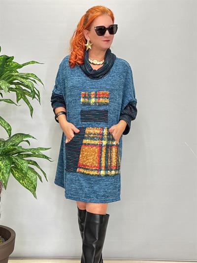 1580 Degaje Yaka Triko Elbise Petrol