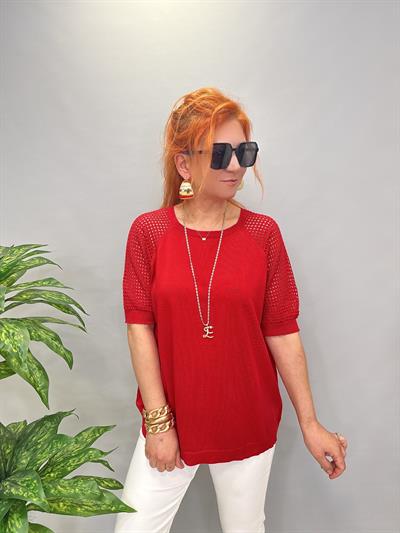 1585 MERSERİZE TRİKO BLUZ KIRMIZI