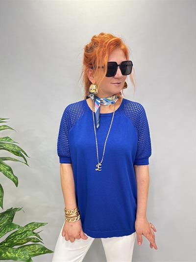 1585 MERSERİZE TRİKO BLUZ SAKS MAVİ
