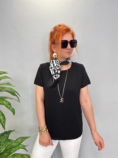 1586 MERSERİZE TRİKO BLUZ SİYAH