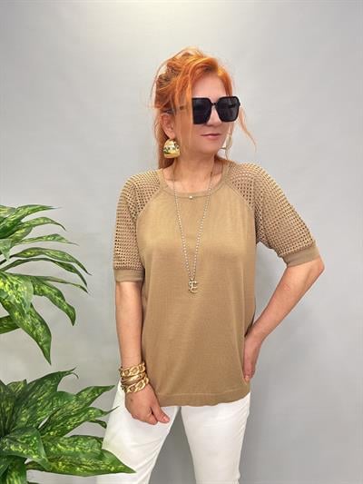 1585 MERSERİZE TRİKO BLUZ VİZON