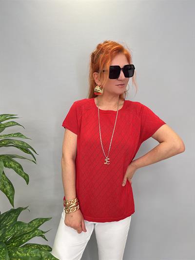 1586 MERSERİZE TRİKO BLUZ KIRMIZI