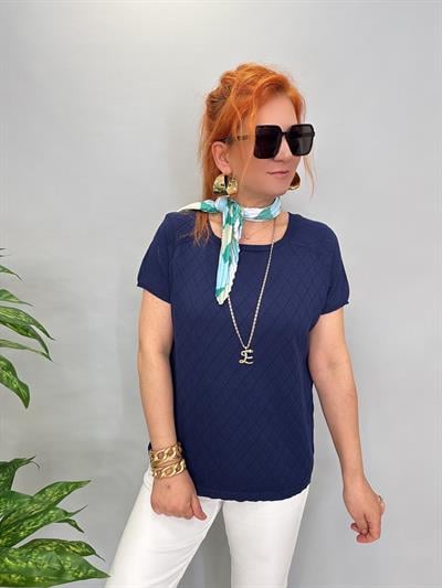 1586 MERSERİZE TRİKO BLUZ LACİVERT