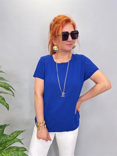1586 MERSERİZE TRİKO BLUZ SAKS MAVİ