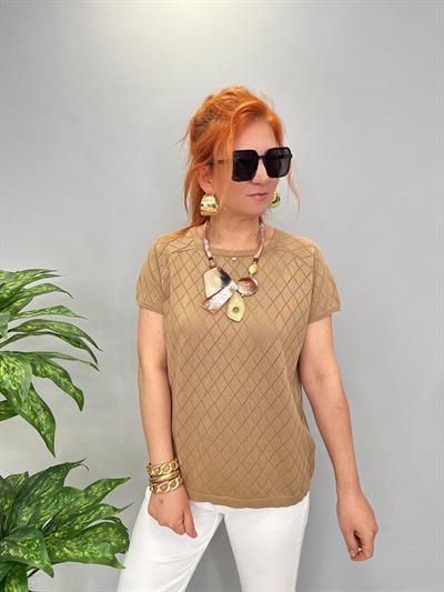 1586 MERSERİZE TRİKO BLUZ VİZON