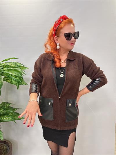 1745 Angora Deri Detaylı Ceket Acı Kahve