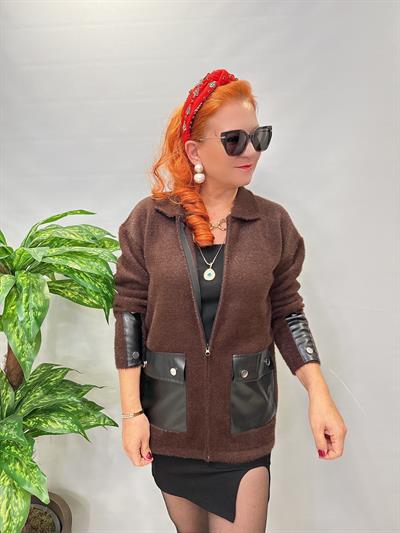 1745 Angora Deri Detaylı Ceket Acı Kahve