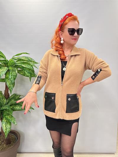 1745 Angora Deri Detaylı Ceket Camel