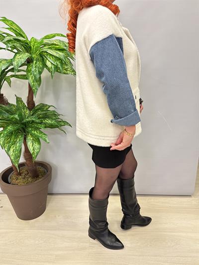 1745 Angora Jean Detaylı  Triko Ceket Ekru
