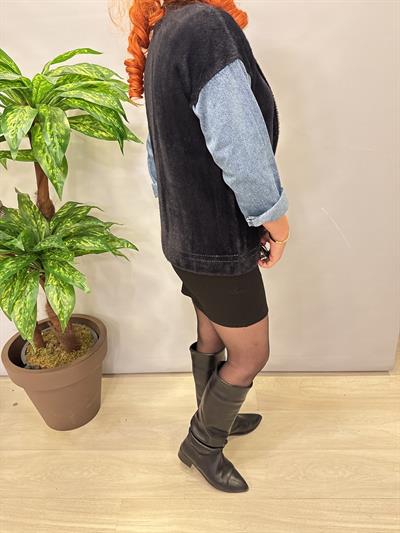 1745 Angora Jean Detaylı  Triko Ceket Siyah