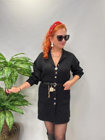 1745 Angora Tunik Ceket Siyah