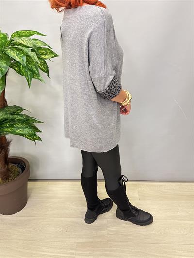 1750 Italyan Leopar Detay Triko Bluz Gri