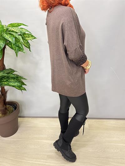 1750 Italyan Leopar Detay Triko Bluz Kahve