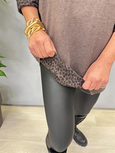 1750 Italyan Leopar Detay Triko Bluz Kahve