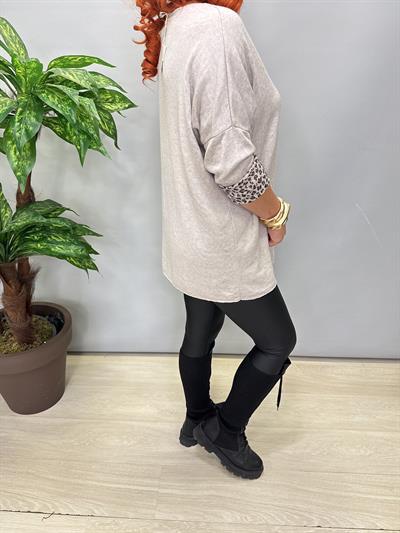 1750 Italyan Leopar Detay Triko Bluz Taş