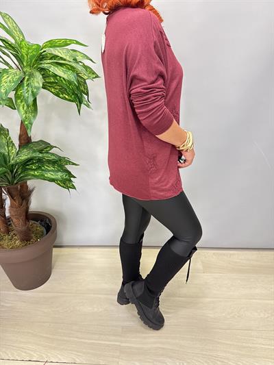 1750 Italyan Yıldız Detay Triko Bluz Bordo