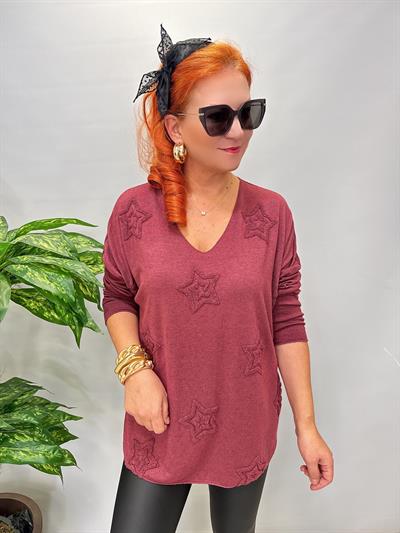 1750 Italyan Yıldız Detay Triko Bluz Bordo