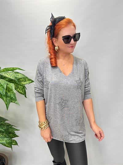 1750 Italyan Yıldız Detay Triko Bluz Gri
