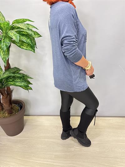 1750 Italyan Yıldız Detay Triko Bluz İndigo