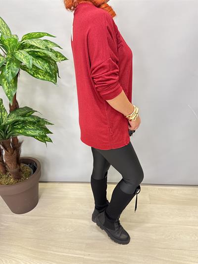 1750 Italyan Yıldız Detay Triko Bluz Kırmızı