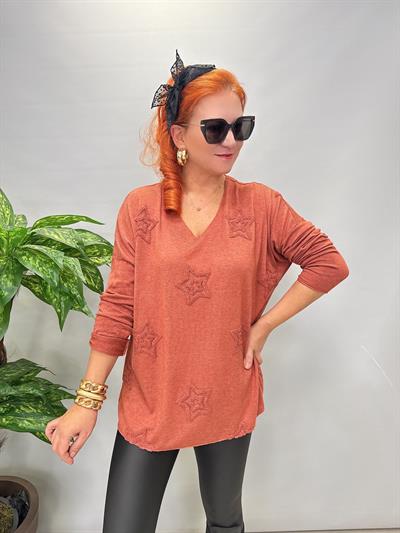 1750 Italyan Yıldız Detay Triko Bluz Kiremit