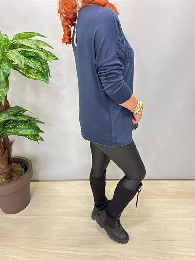 1750 Italyan Yıldız Detay Triko Bluz Lacivert