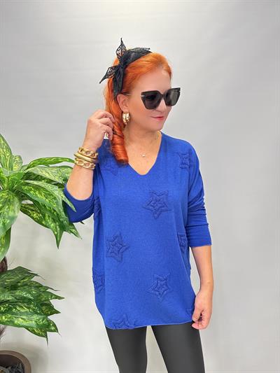 1750 Italyan Yıldız Detay Triko Bluz Saks Mavi