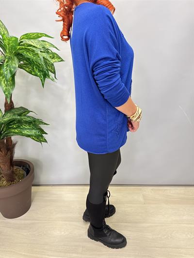 1750 Italyan Yıldız Detay Triko Bluz Saks Mavi