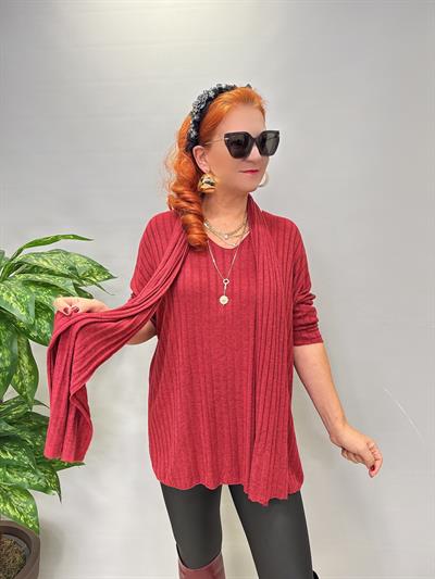 1765 Italyan Fularlı Bluz Bordo