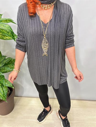 1765 Italyan Fularlı Bluz Gri