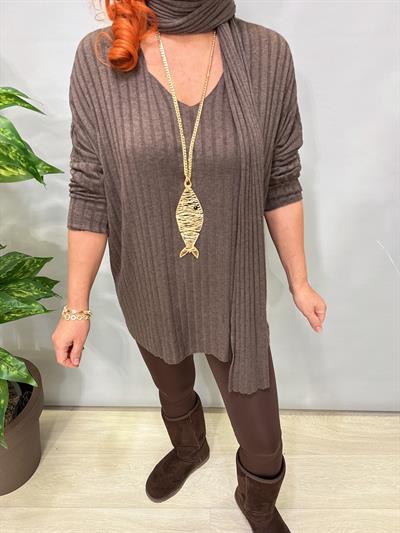 1765 Italyan Fularlı Bluz Kahve