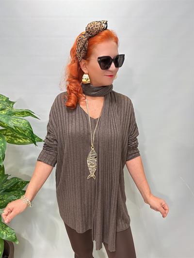 1765 Italyan Fularlı Bluz Kahve