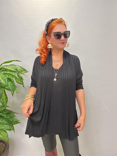 1765 Italyan Fularlı Bluz Siyah