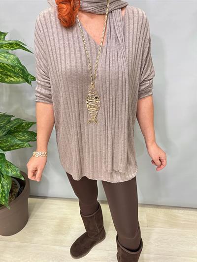 1765 Italyan Fularlı Bluz Vizon