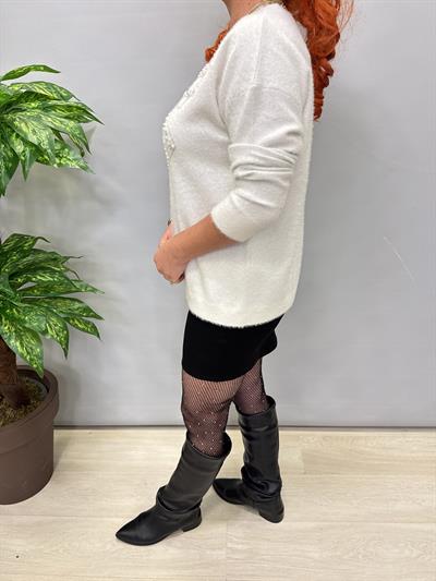 1775 Angora Triko Bluz Ekru