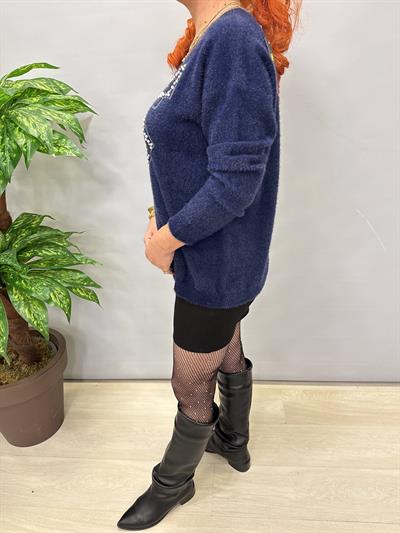 1775 Angora Triko Bluz Lacivert